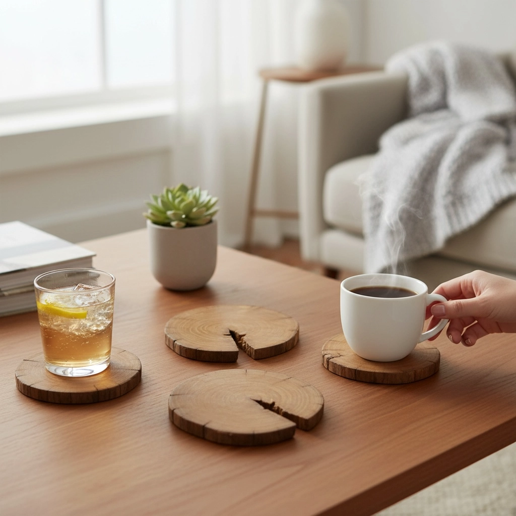 set di sottobicchieri in legno massello artigianali forma tonda