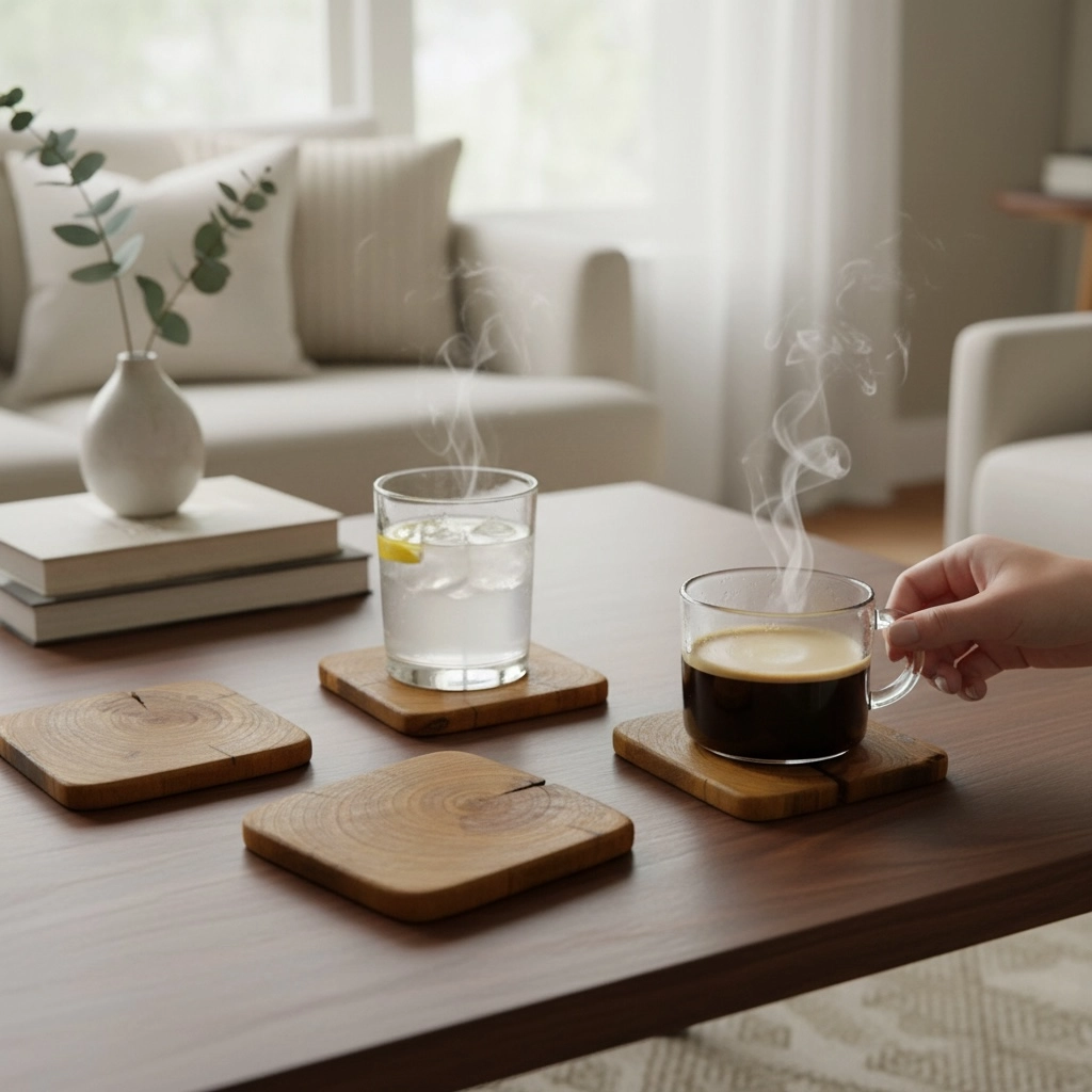 set di sottobicchieri quadrati in legno massello artigianali