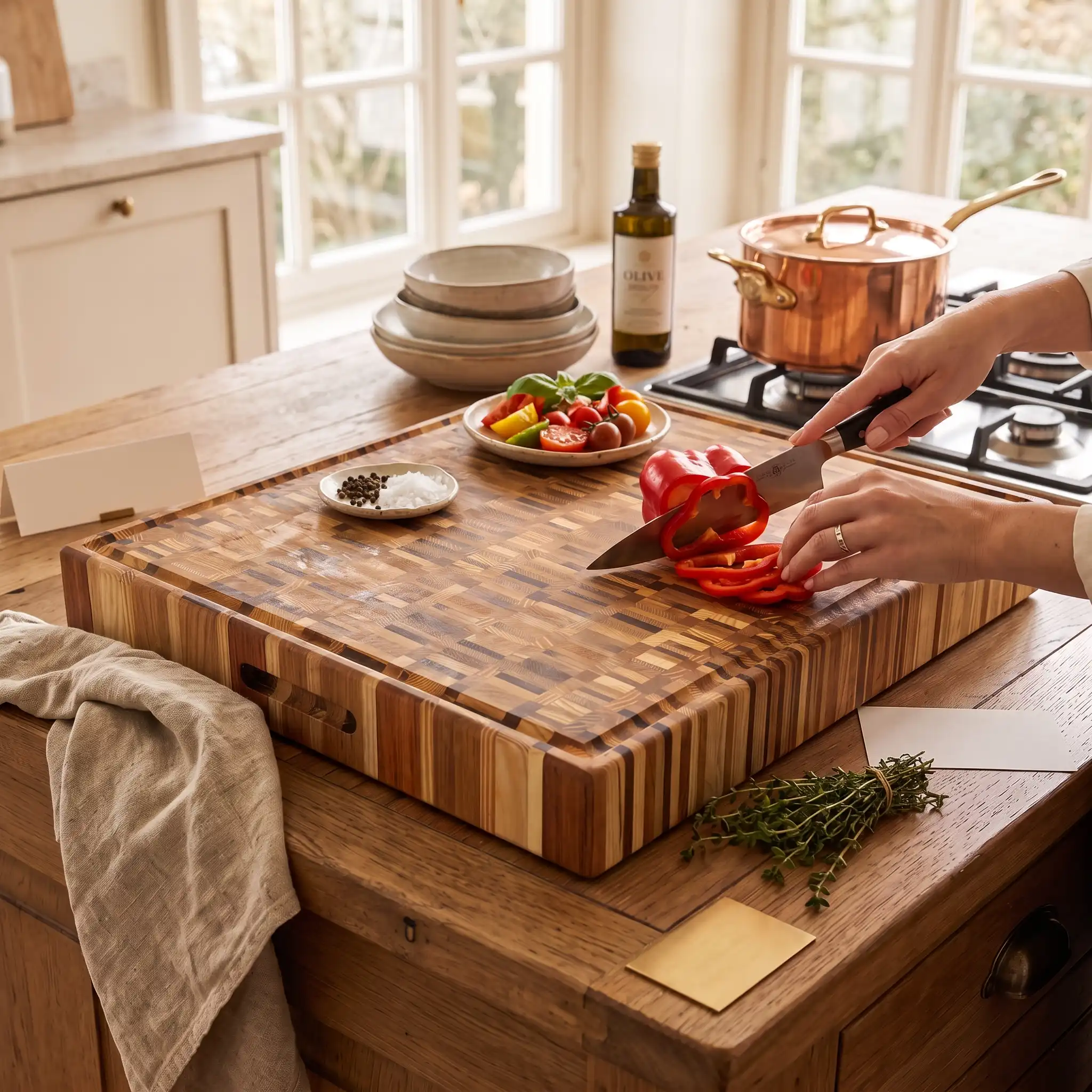 Tagliere professionale end grain artigianale in 8 legni ispirato all'Infiorata di Spello