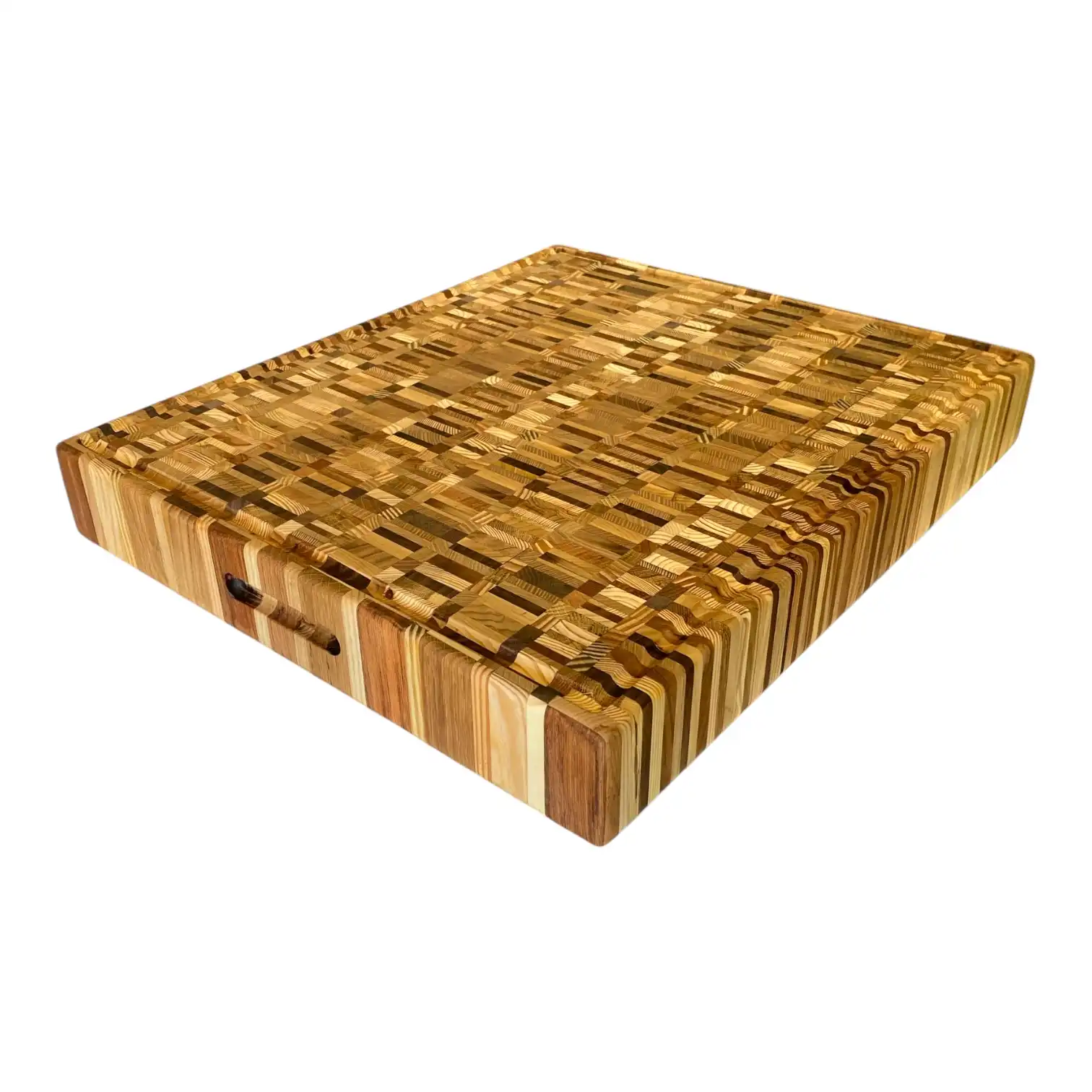 Tagliere professionale end grain artigianale in 8 legni ispirato all'Infiorata di Spello