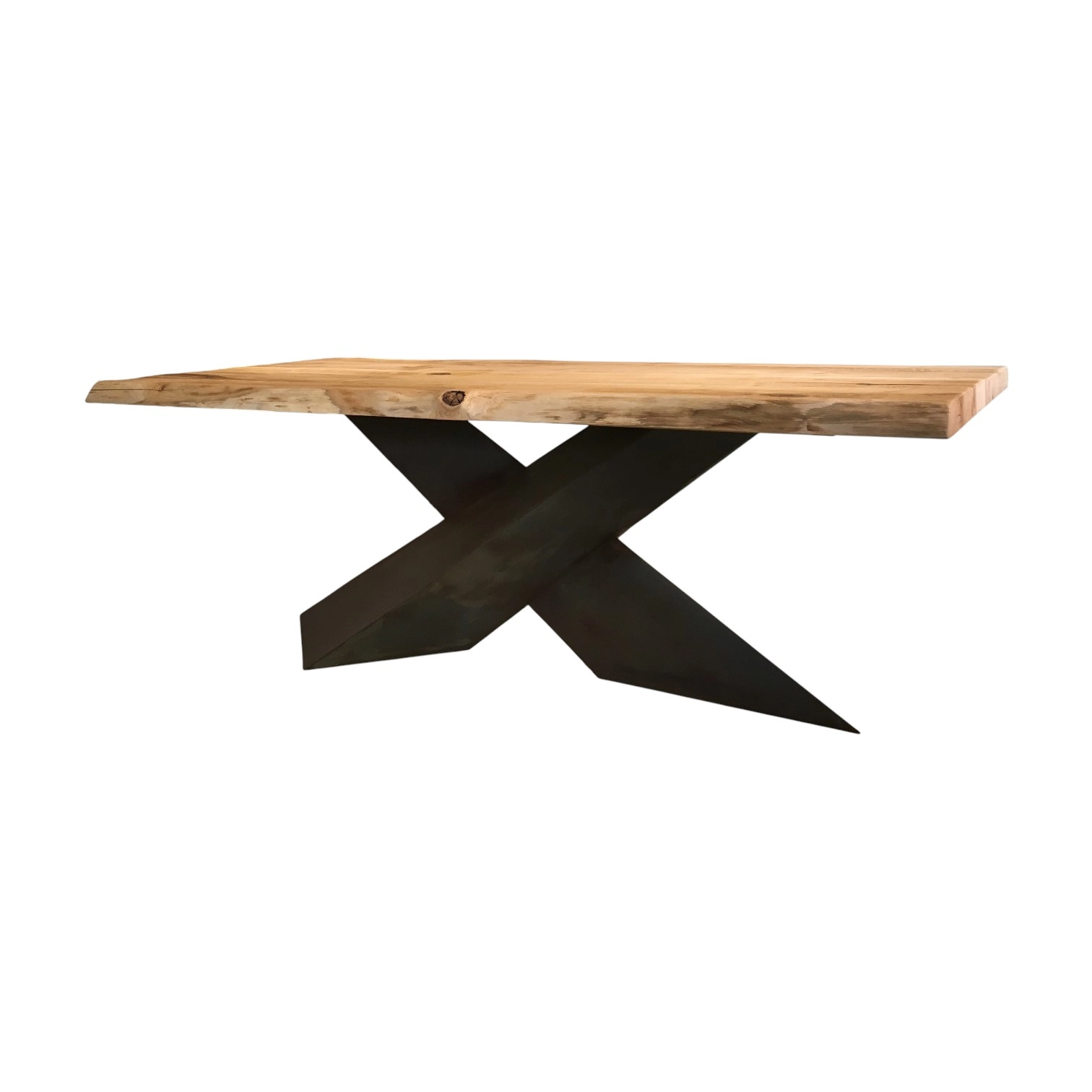 Tavolo artigianale in legno massello di castagno antico con gamba a croce effetto ferro