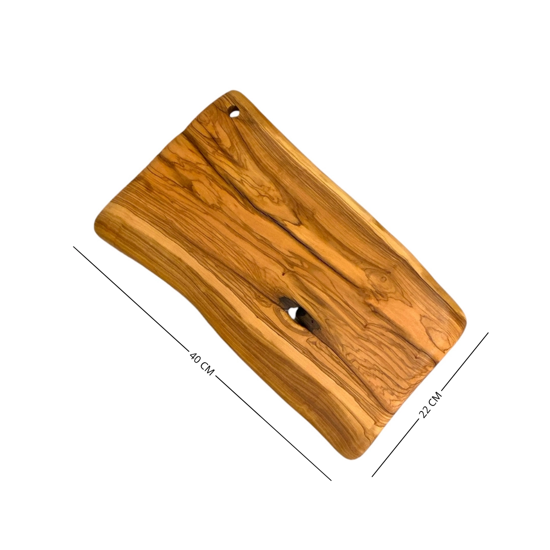 Rectangular olive wood cutting board with hole