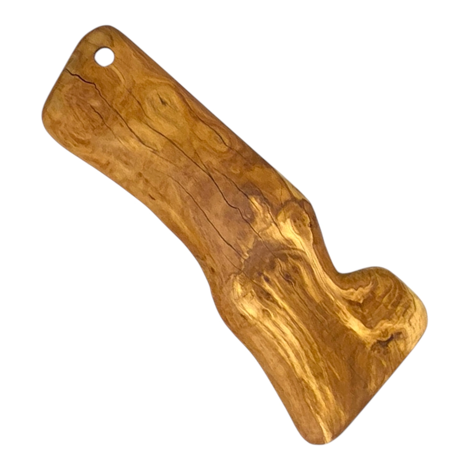 Tagliere lungo e stretto in legno di ulivo artigianale con foro per appendere