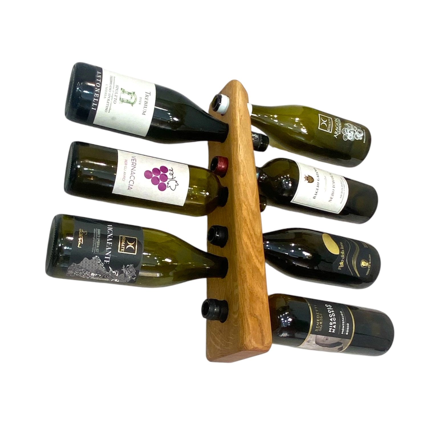 Portabottiglie da parete in quercia massello per 7 bottiglie di vino