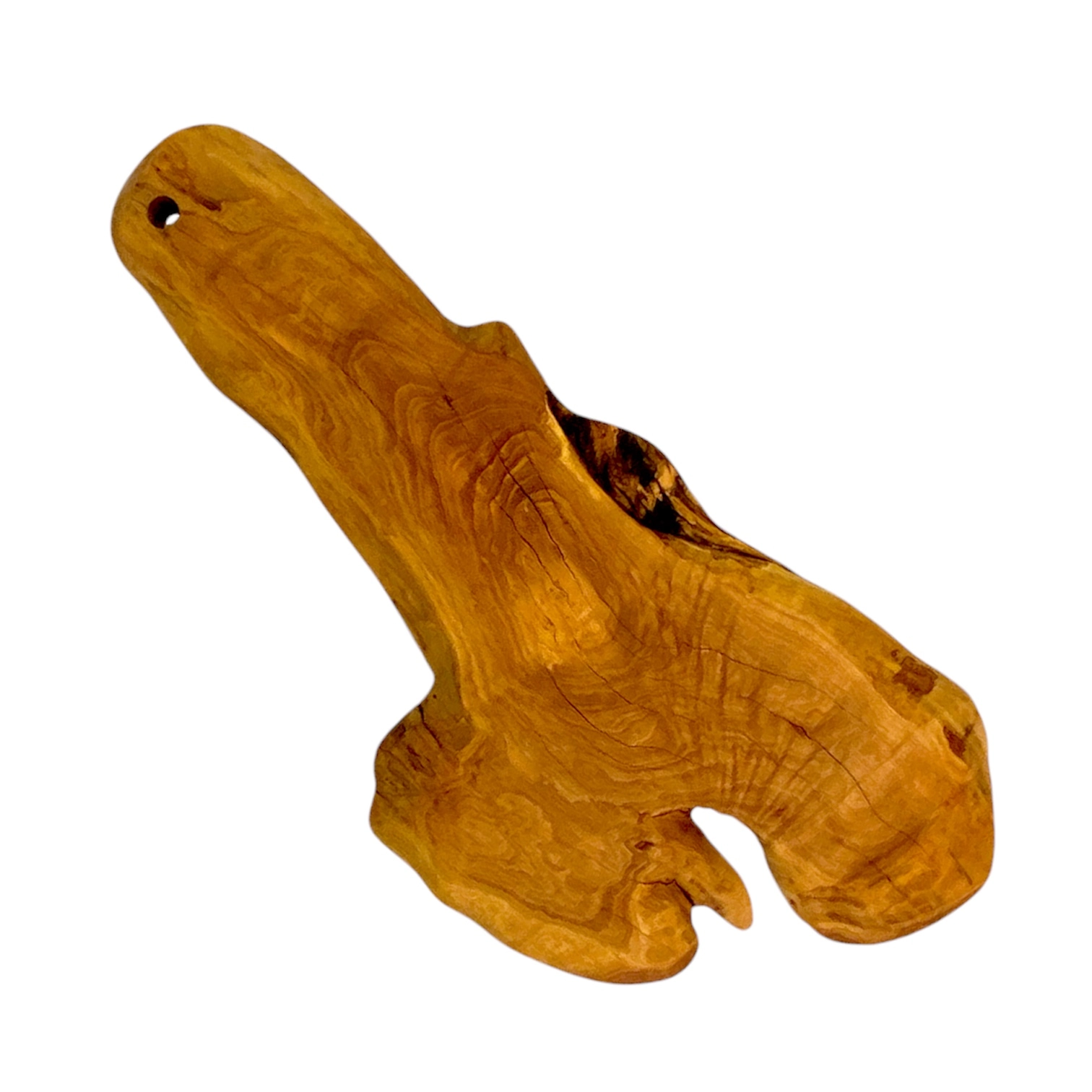 Tagliere artigianale in legno di ulivo forma irregolare con foro