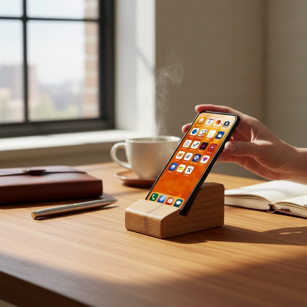 Supporto per smartphone artigianale in legno massello naturale