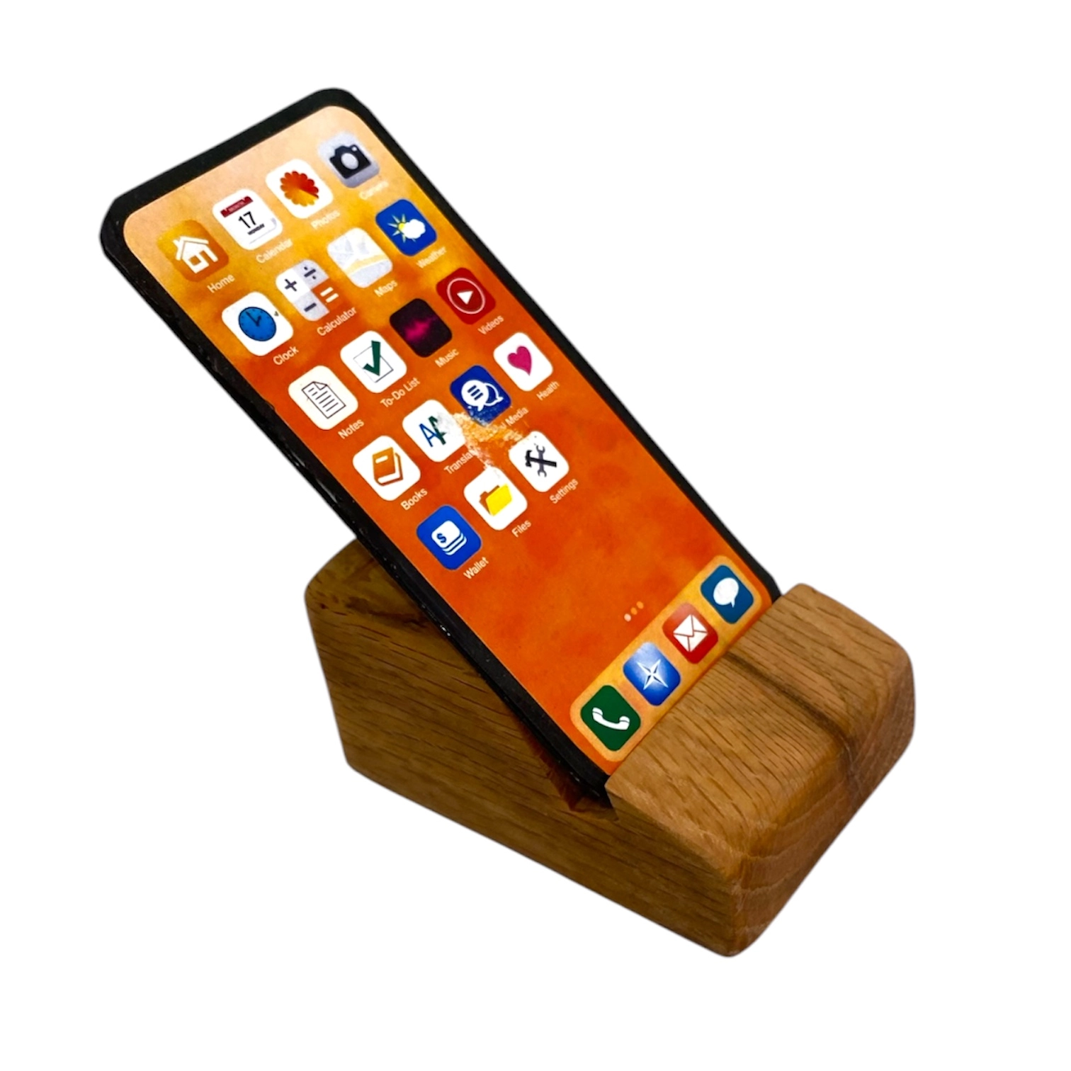 Supporto per smartphone artigianale in legno massello naturale
