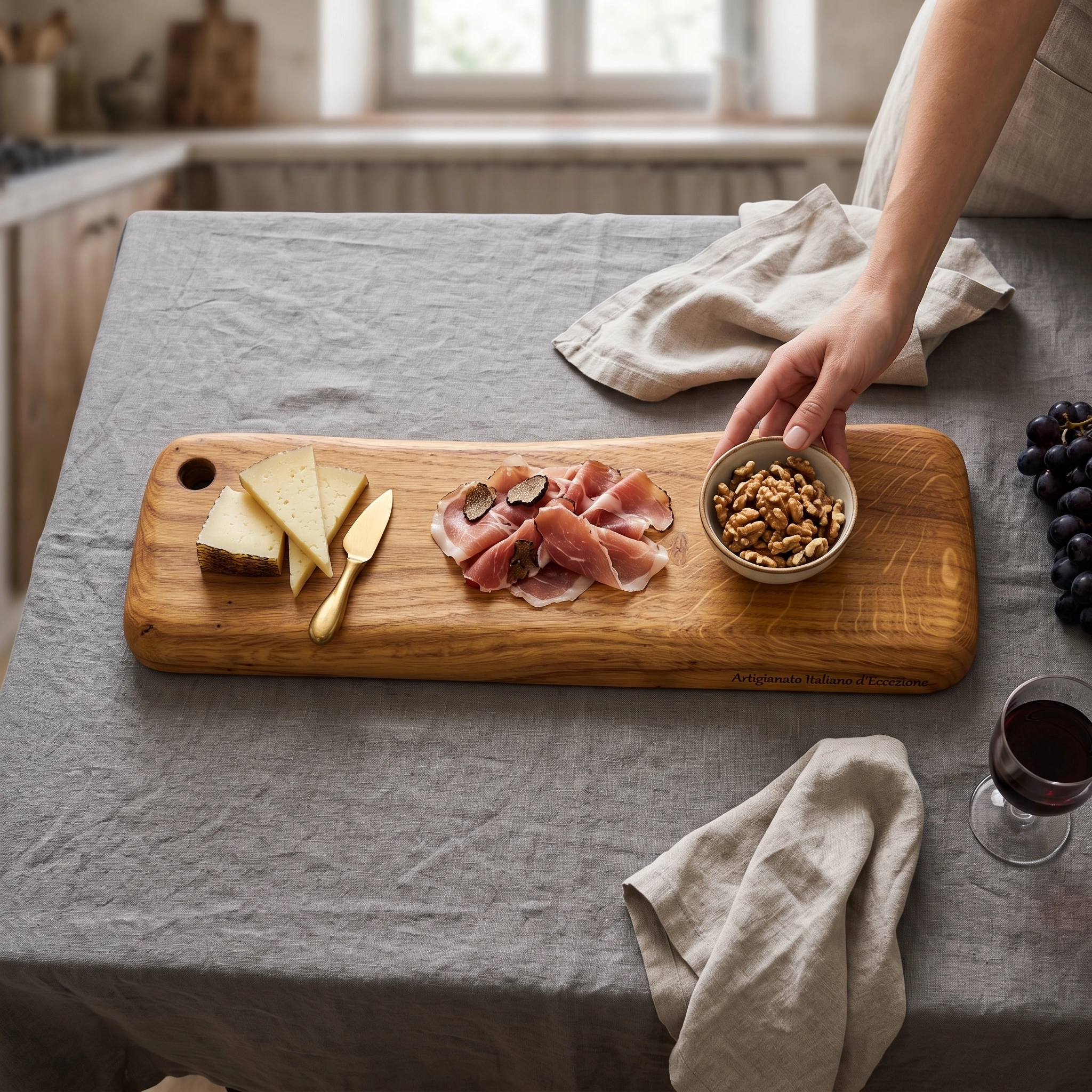 Tagliere irregolare in legno di quercia antica artigianale