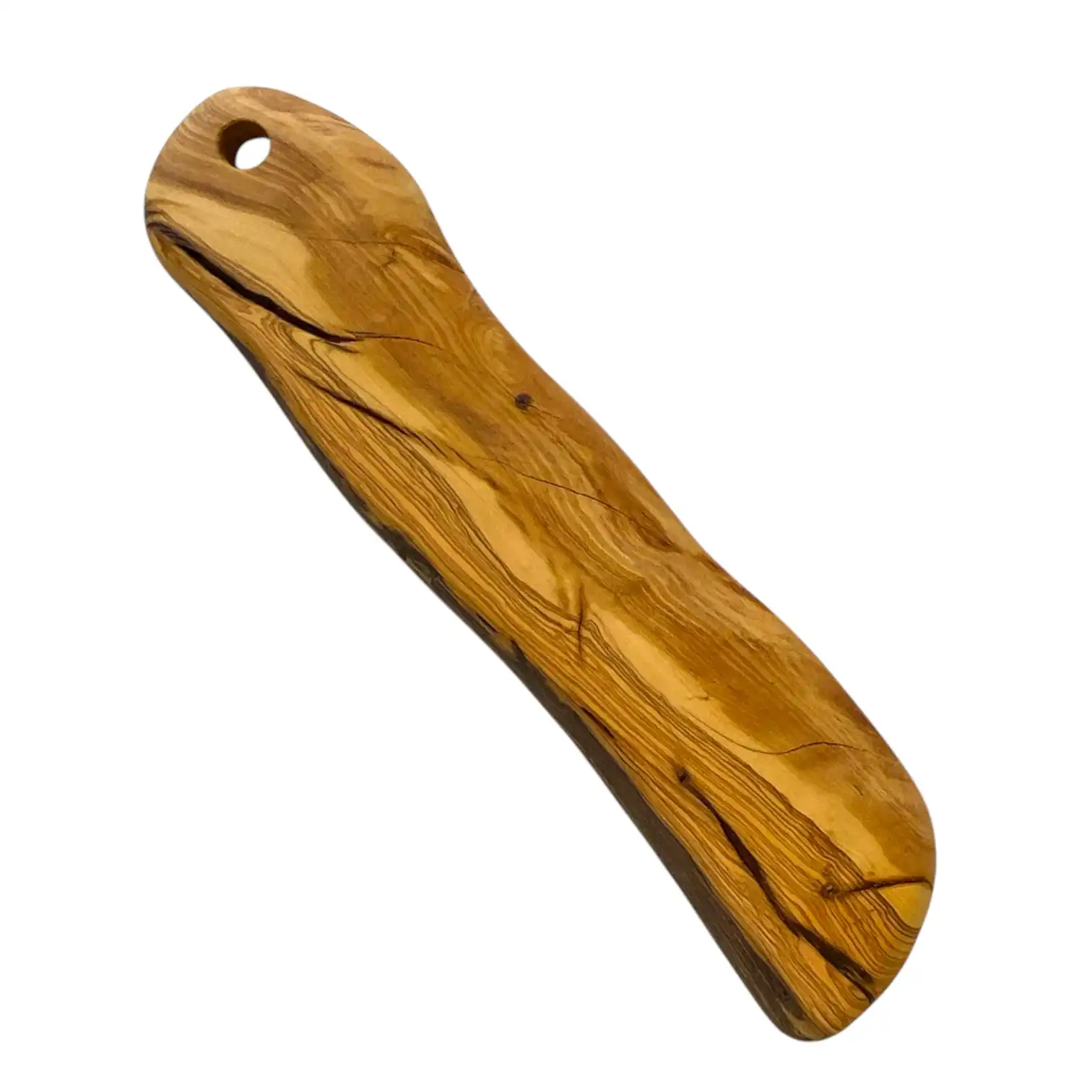 Tagliere artigianale in legno massello di ulivo 38x9 cm con bordi irregolari