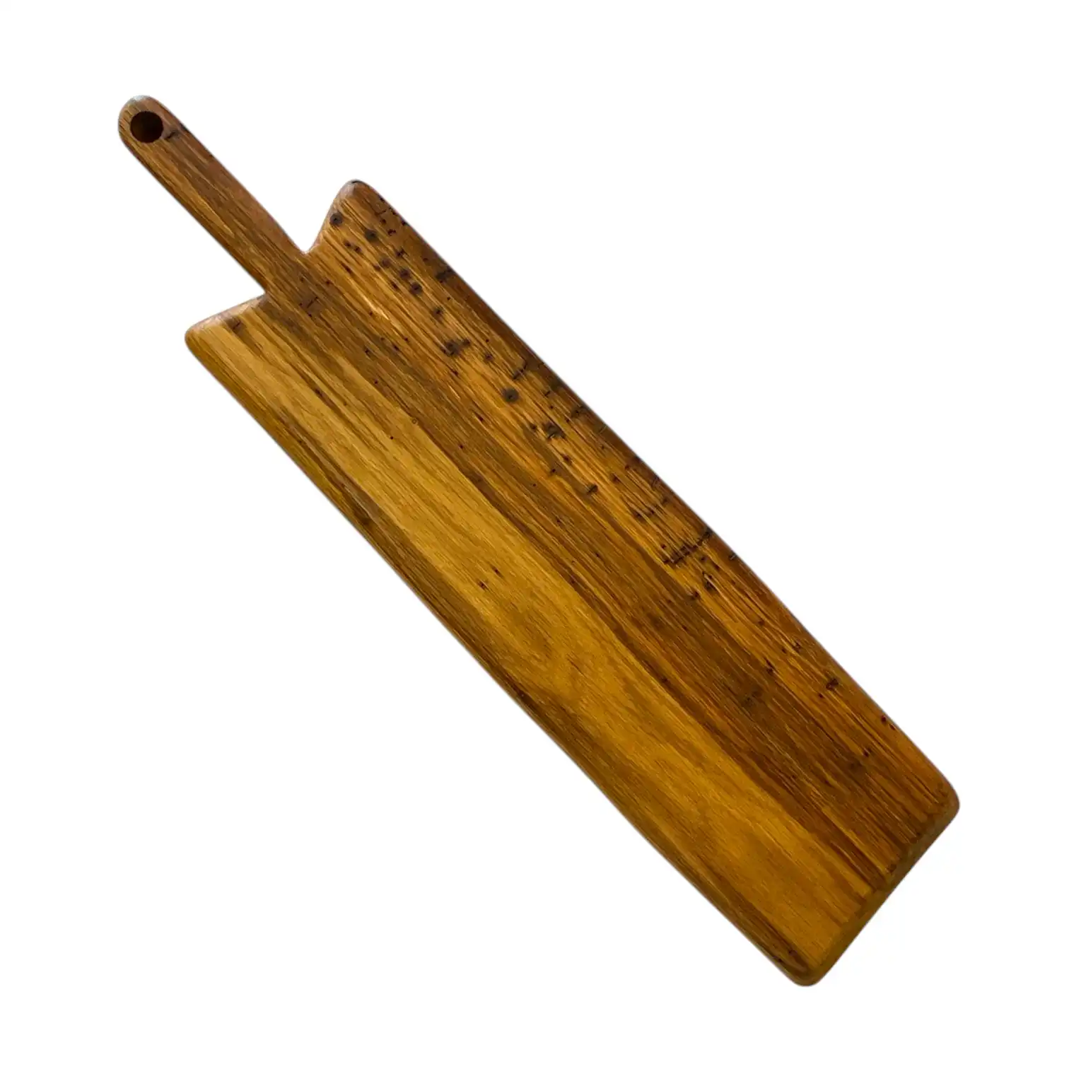 Tagliere artigianale in legno massello di quercia con manico sagomato
