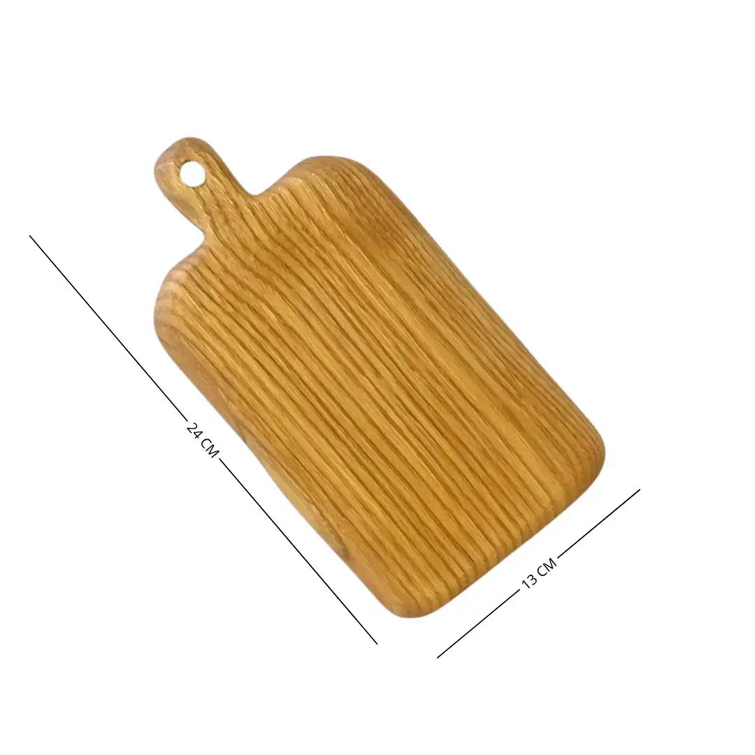 Mini tagliere artigianale in legno massello di castagno 24x13 cm con manico sagomato